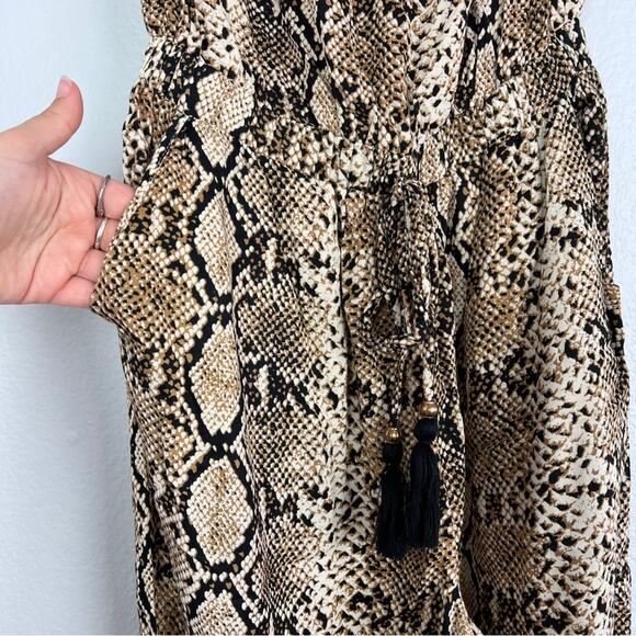 Blue Island | Boho Snakeskin Strapless Tan Black Jumpsuit Mob Wife Dinner XS - Picture 4 of 8